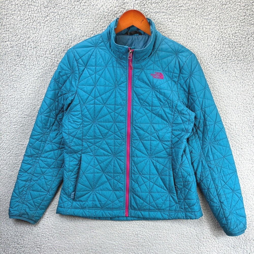 The North Face Starburst Quilted Jacket Womens S Teal Blue Pink Full Zip Puffer